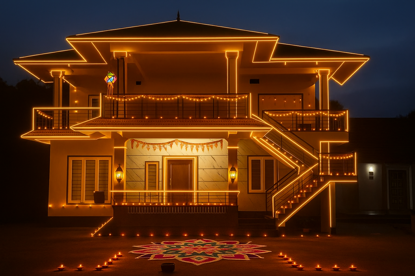 Coffee Ghiri Homestay illuminated at night